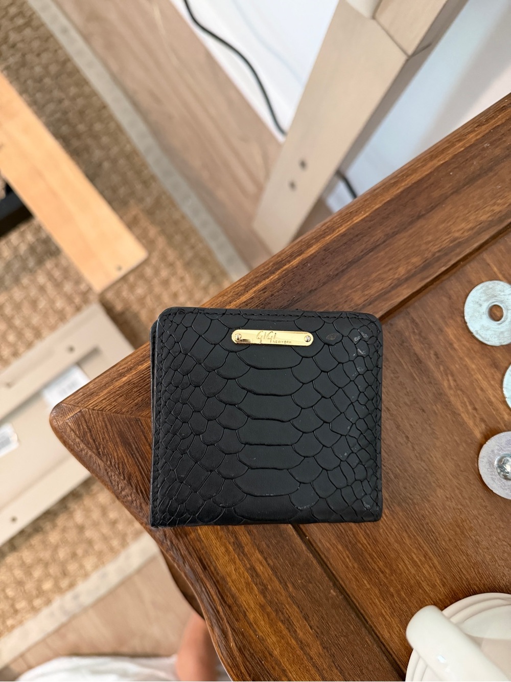 Giani Bernini Black Snake-Embossed Mini Card Holder with Gold Plaque